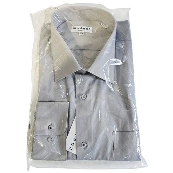 Modena Men's Size 17.5 Neck Button Up Dress Shirt Light Grey Pocket Front NWT - Picture 1 of 4